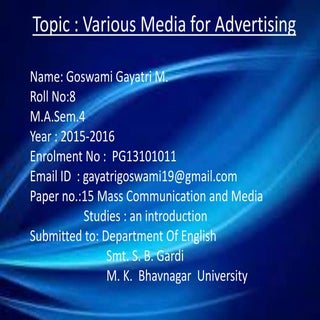 Various Medium for Advertisements