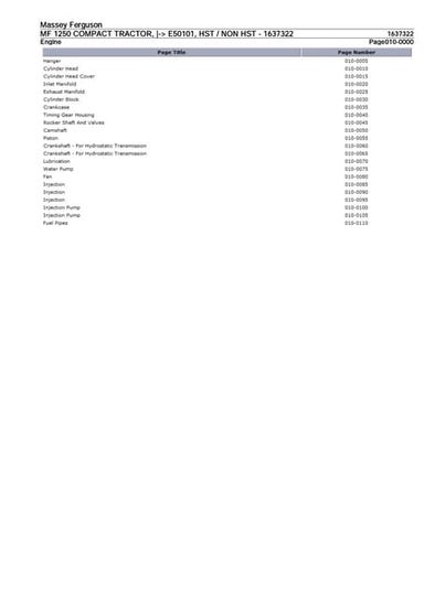 Massey Ferguson MF 1250 COMPACT TRACTOR (- E50101, HST  NON HST) Parts Catalo...