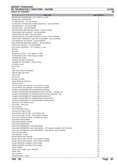 Massey ferguson mf 158 mkiii  158 v tractors parts catalogue manual