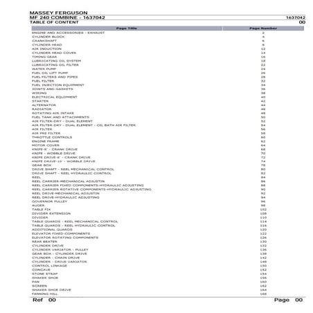 Massey ferguson mf 240 combine parts catalogue manual | PDF
