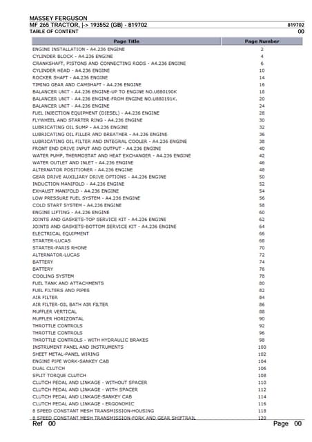thumbnail image 2 of Massey Ferguson MF 65 Tractor Parts Catalog & Service Manual - Exploded Views, 418 Pages (Printed Reproduction) 2 of 9
