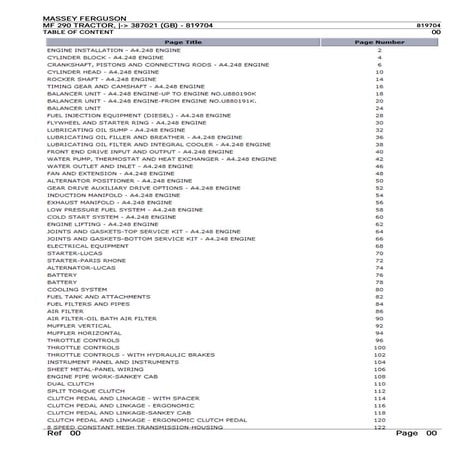 Massey ferguson mf290 tractor (  387021 (gb)) parts catalogue manual