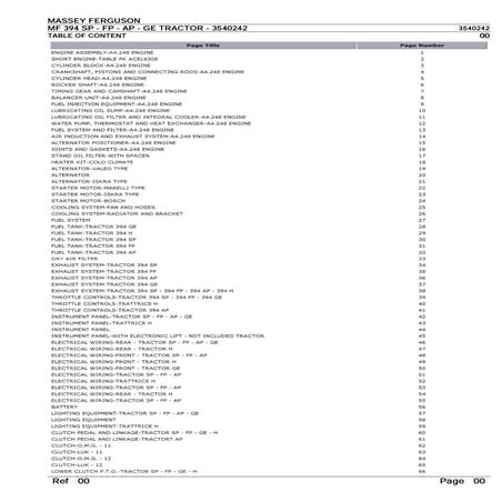 Massey ferguson mf 394 sp fp - ap - ge tractor parts catalogue manual | PDF