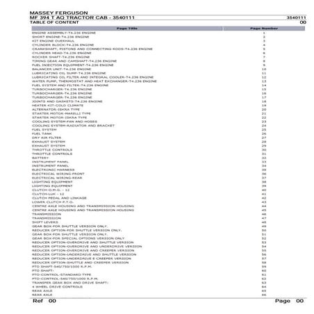 Massey ferguson mf 394 t aq tractor cab parts catalogue manual | PDF