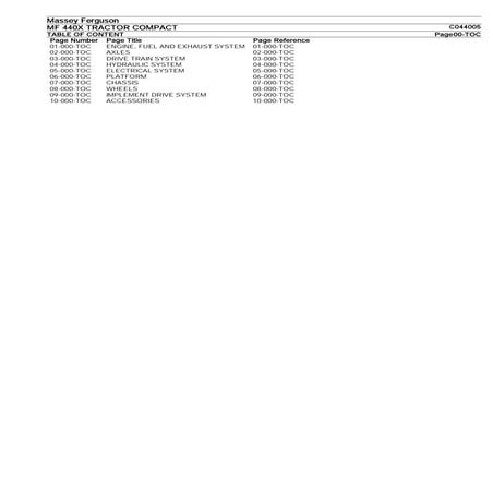Massey ferguson mf 440 x compact tractor parts catalogue manual