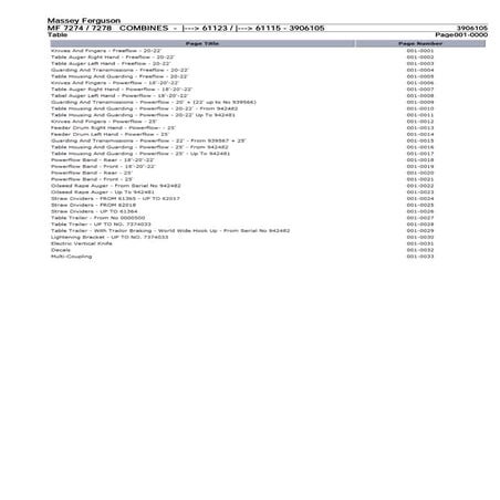 Massey ferguson mf 7274 combines ( -- 61123 --- 61115) parts catalogue ...