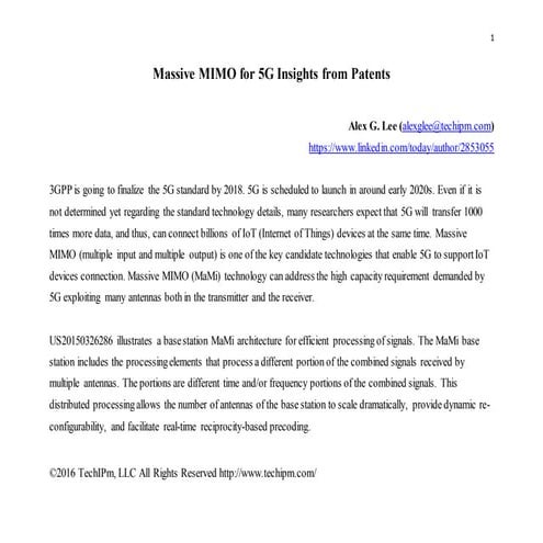Massive MIMO for 5G Insights from Patents