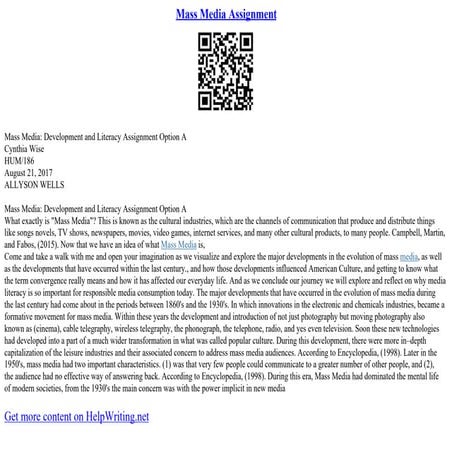 Mass Media Assignment