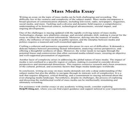 Mass Media Essay. ️ Conclusion of mass media in education. Essay on Mass Medi...