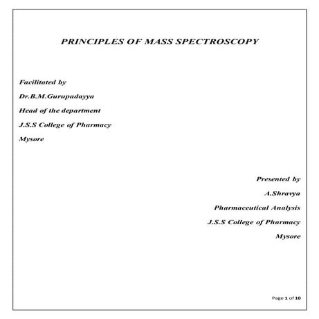 Mass principle FOR PG PHARMACEUTICAL ANALYSIS
