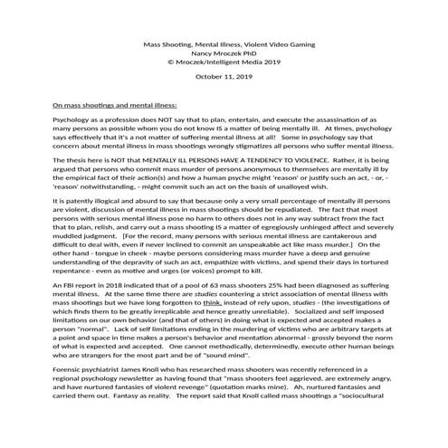 Mass shootings, mental illness, violent video games