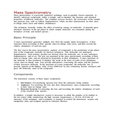 Working and principle of Mass Spectrometer | PDF