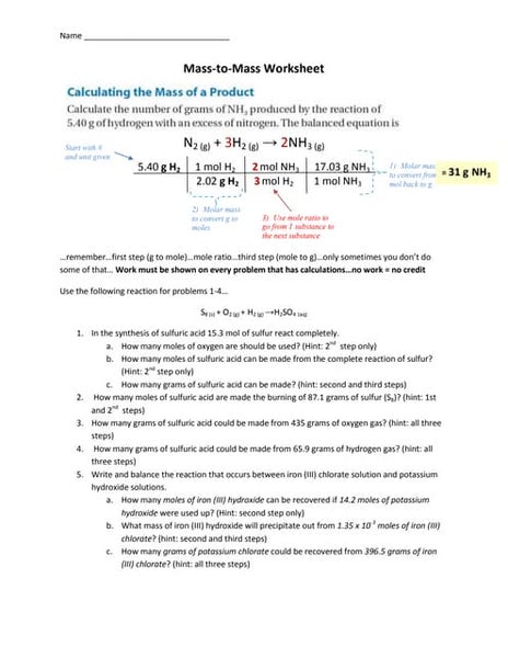 Mass to mass worksheet example
