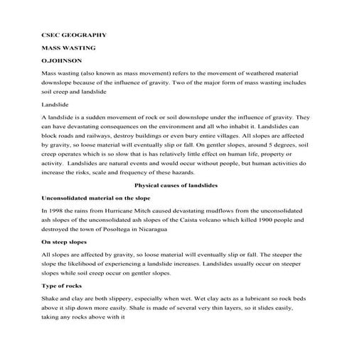 Mass wasting-CSEC GEOGRAPHY