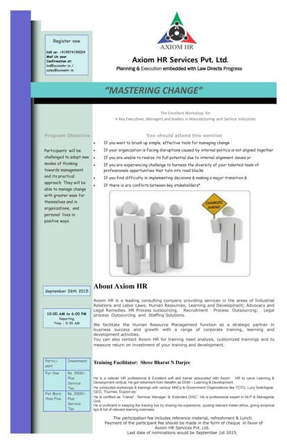 The Excellent Workshop on “MASTERING CHANGE” organised by AXIOM HR 