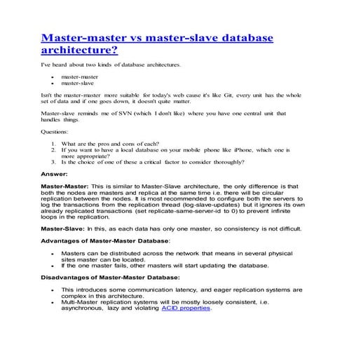 Master master vs master-slave database | PDF