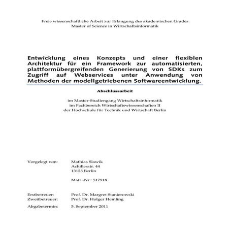 Entwicklung eines Konzepts und einer flexiblen Architektur für ein Framework ...