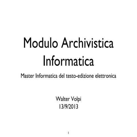 Master Informatica del Testo – Edizione elettronica - Arezzo 2013