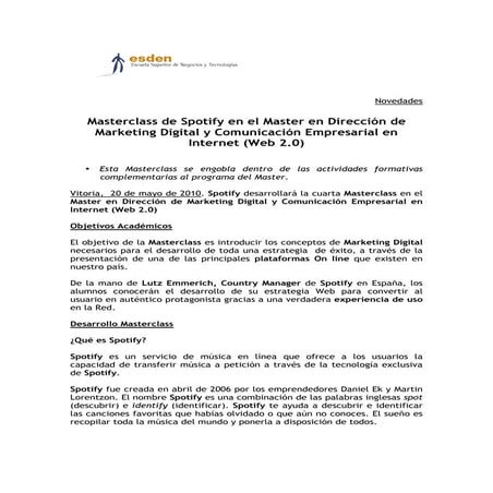 Masterclass de Spotify en el Master en Dirección de Marketing Digital y Comun...