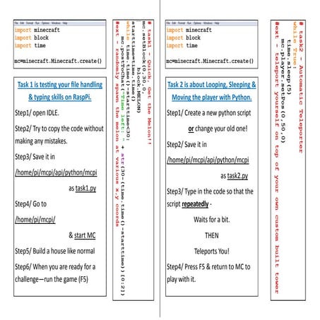 Learning Python through Minecraft on the Raspberry Pi - Worksheets