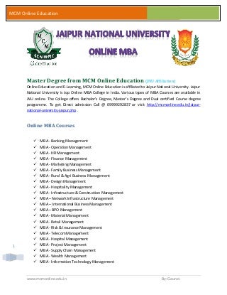 Master degree from jaipur national university - jnu online mba