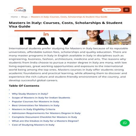 Masters in Italy: Top Universities, Courses & Admission | PDF