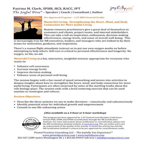 Masterful Living Session Flyer for HR Practitioners
