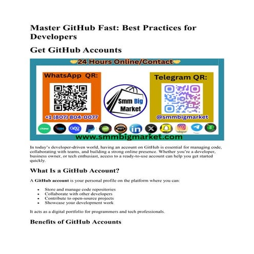 Master GitHub Fast: Best Practices and Benefits for Developers | PDF