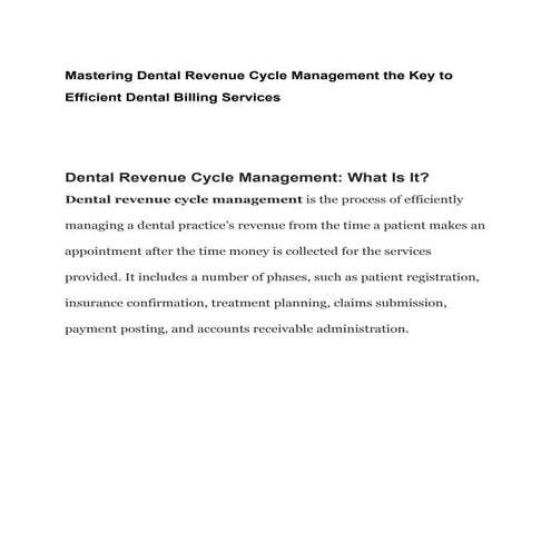 Mastering Dental Revenue Cycle Management the Key to Efficient Dental Billing...
