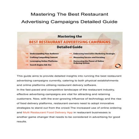Mastering The Best Restaurant Advertising Campaigns Detailed Guide