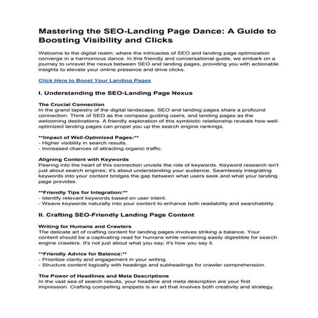 Mastering the SEO Landing Page Dance: A Guide to Boosting Visibility and Clic...