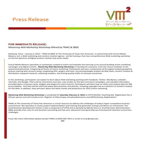 Mastering web marketing media release