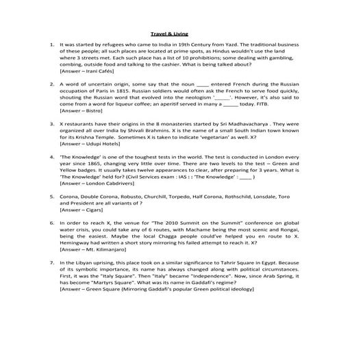 Mastermind Travel & Living Quiz Prelims