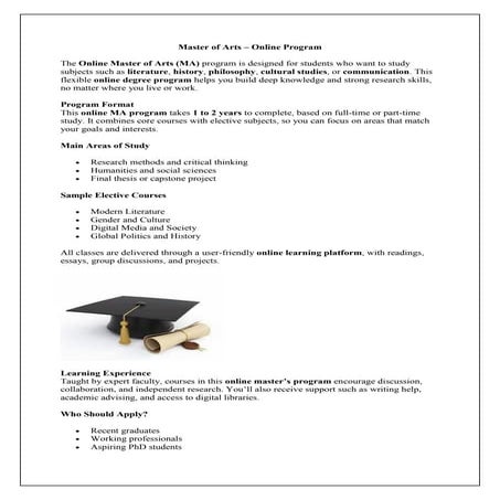 Best top Online Master of Arts (MA) Program