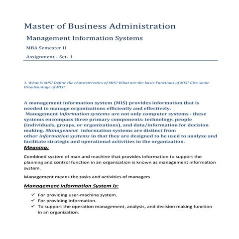 Master of business administration  m.i.s