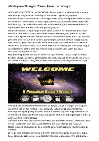 Masterpoker99 Agen Poker Online Terpercaya