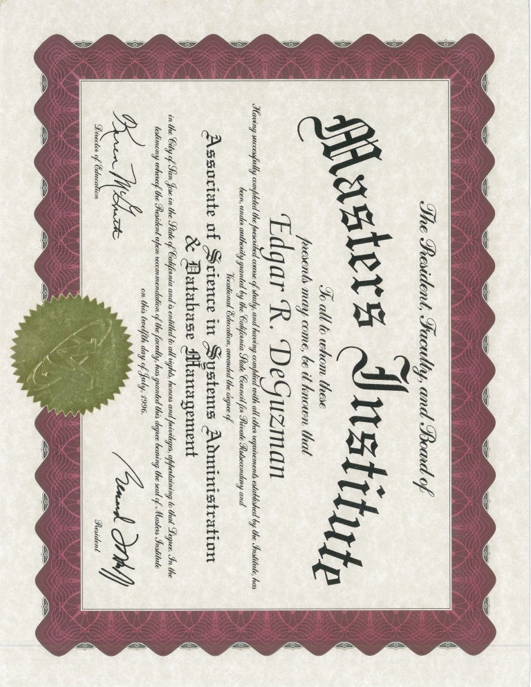 Masters as degree certificate