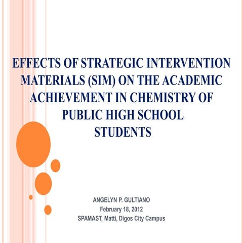 Effects of Strategic Intervention Material on the Academic Achievements in Ch...