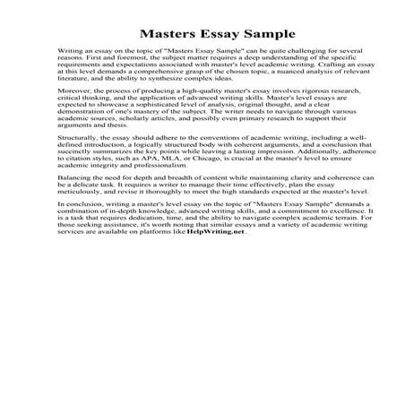 Masters Essay Sample. Analytical Essay: Sample essay for master degree applic...
