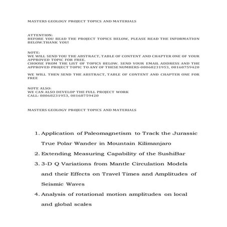 MASTERS GEOLOGY PROJECT TOPICS AND MATERIALS.docx