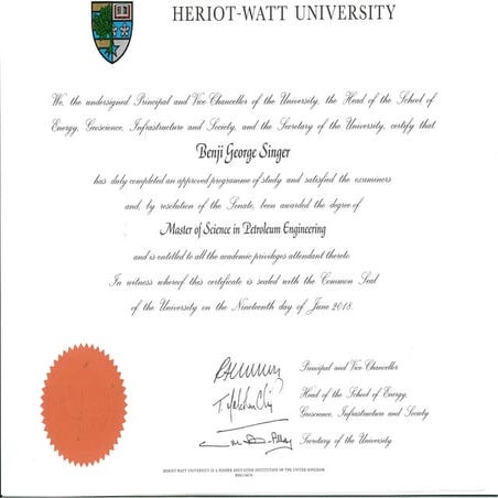 Masters in Petroleum Engineering