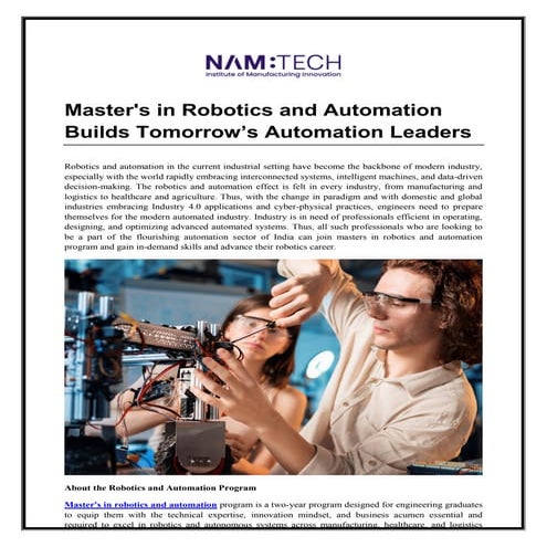 Master's in Robotics and Automation Builds Tomorrow’s Automation Leaders