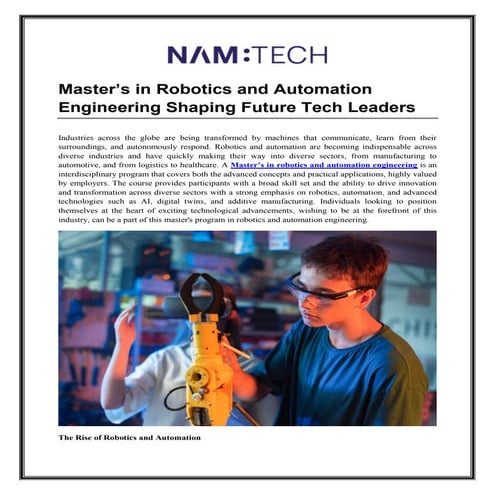 Master’s in Robotics and Automation Engineering Shaping Future Tech Leaders