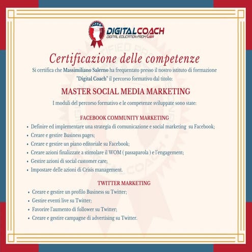 Certificazione delle competenze. Master Social Media Marketing. Massimiliano ...
