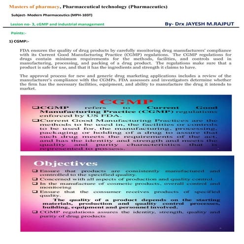 cGMP AND INDUSTRIAL MANAGEMENT