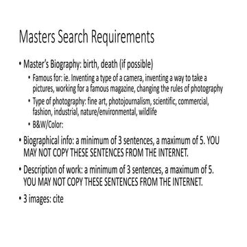 Masters search requirements