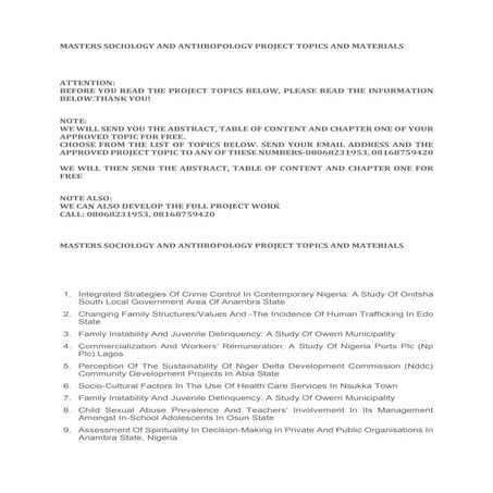 MASTERS SOCIOLOGY AND ANTHROPOLOGY PROJECT TOPICS AND MATERIALS.docx