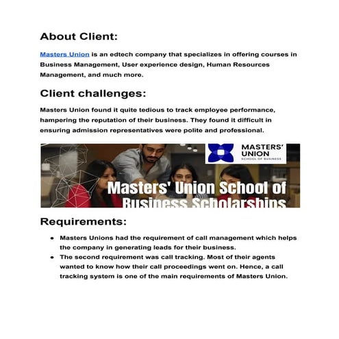 Masters Union Case Study - MCUBE Business CAll Management System