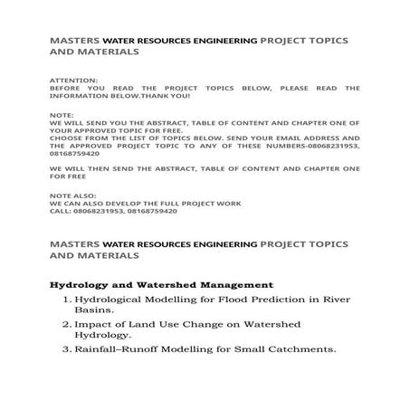 Water resource engineering project list | PDF