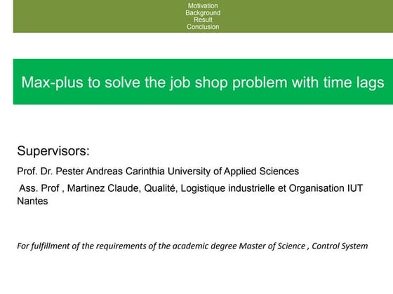 Master thesis job shop generic time lag max plus